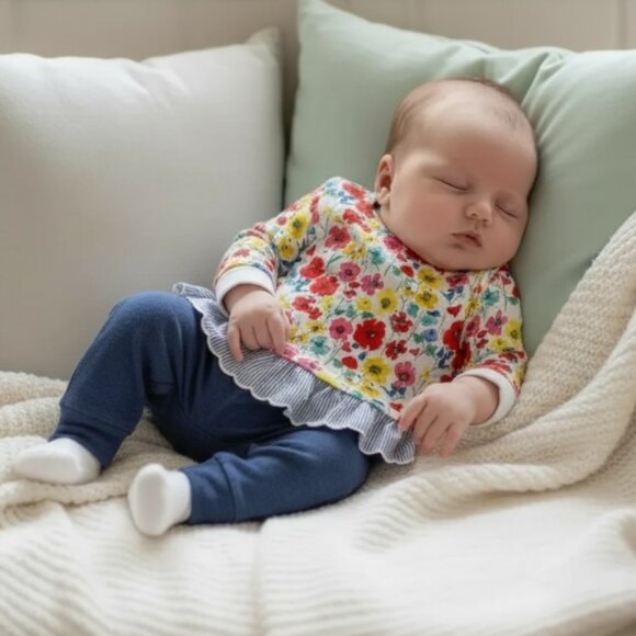 Baby Gap Onepiece Floral Ruffle Jumpsuit 0-3 Months - Picture 1 of 13